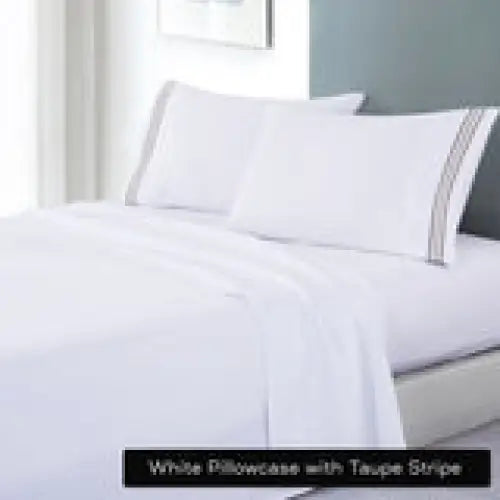 soft microfibre embroidered stripe sheet set king white sheet taupe stripe - Home & Garden > Bedding