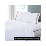soft microfibre embroidered stripe sheet set queen white pillowcase charcoal stripe - Home & Garden > Bedding