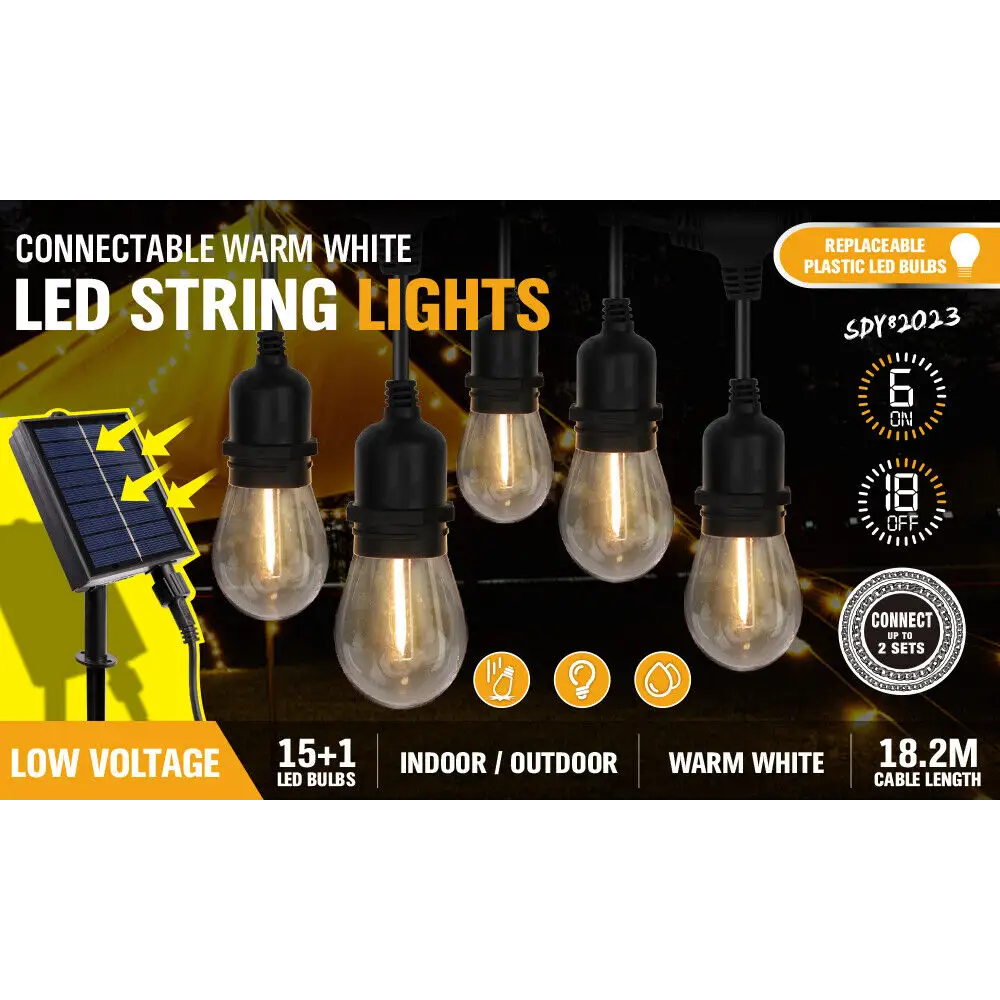 Solar Power 15 LED 18.2M Festoon String Lights Wedding Party WaterProof - Home & Garden > Lighting