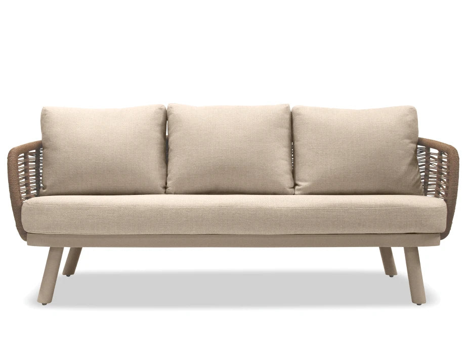 Solara 3 Seater Rope Outdoor Sofa - Beige - Beige - white background