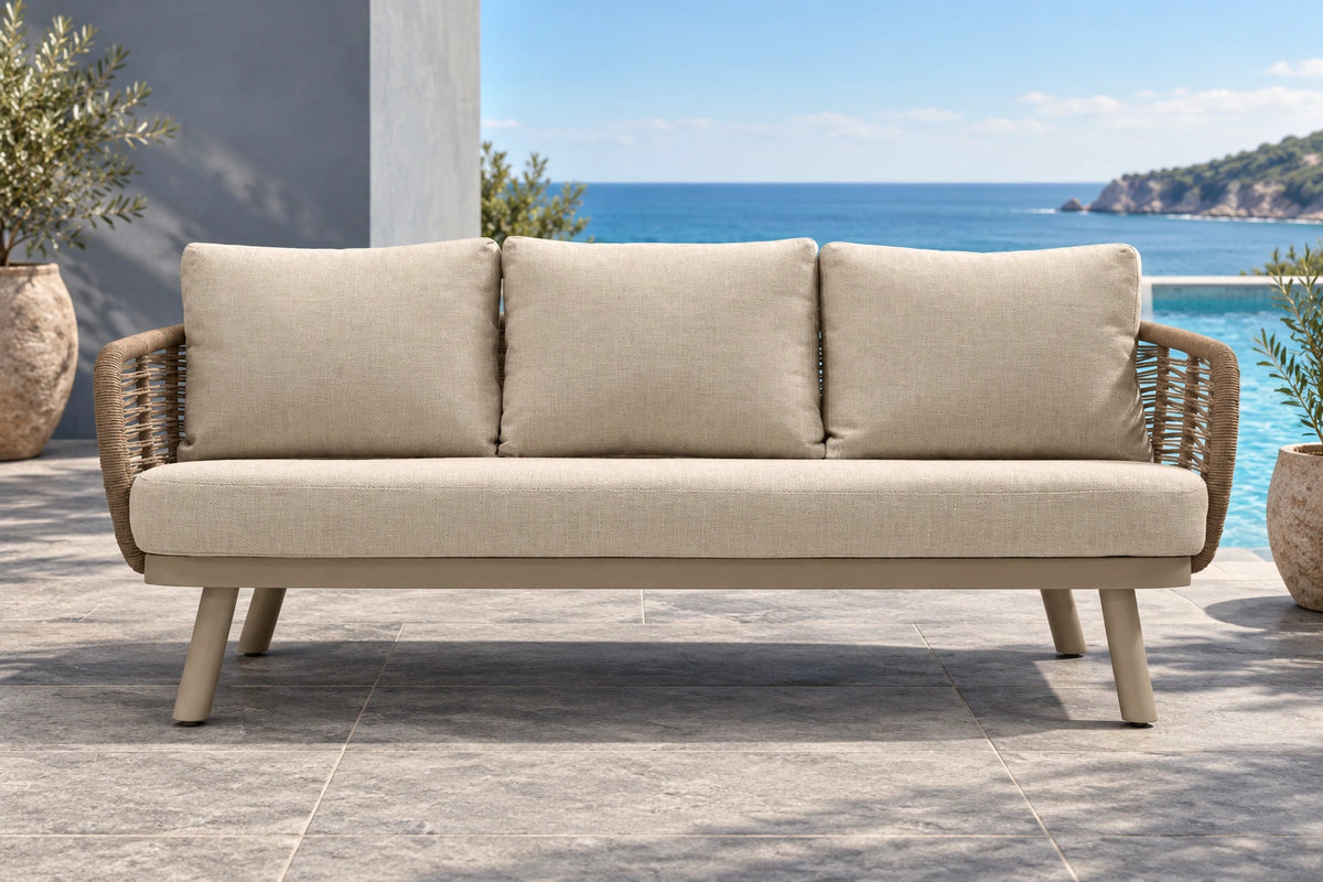 Solara 3 Seater Rope Outdoor Sofa - Beige - poolside lifestyle