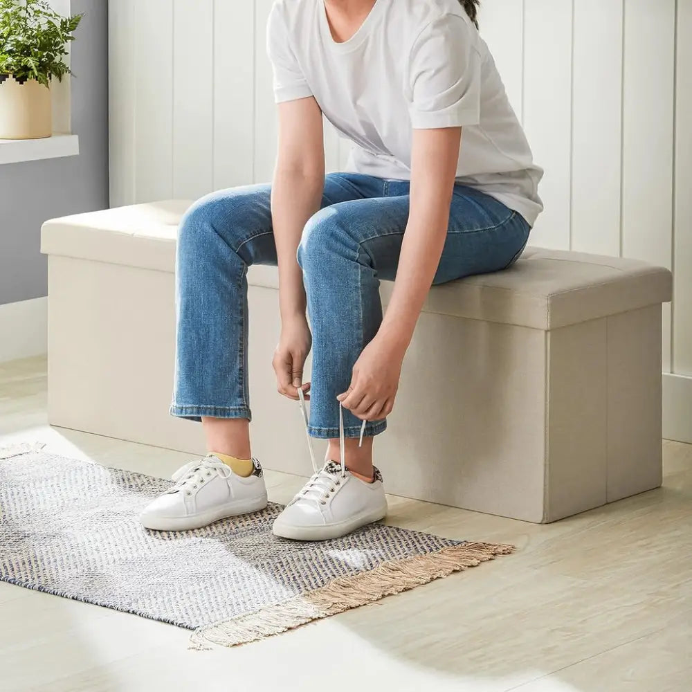 SONGMICS 109cm Folding Storage Ottoman Bench Beige - Furniture > Living Room > Ottomans & Footstools