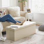 SONGMICS 109cm Folding Storage Ottoman Bench Beige - Furniture > Living Room > Ottomans & Footstools