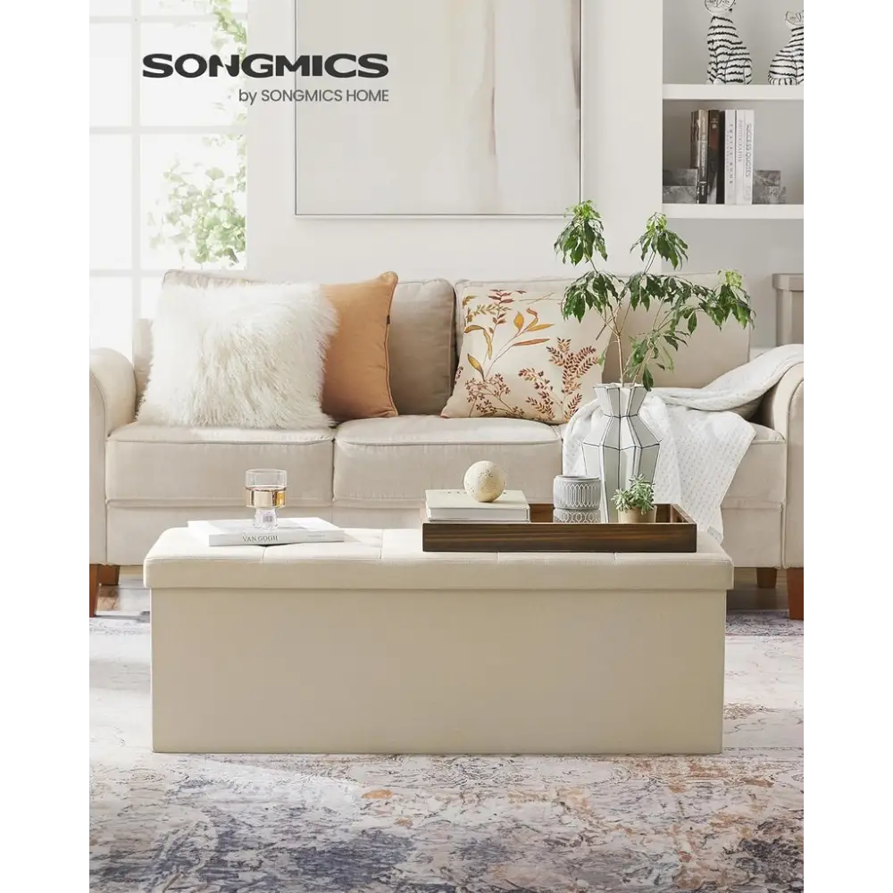 SONGMICS 109cm Folding Storage Ottoman Bench Beige - Furniture > Living Room > Ottomans & Footstools