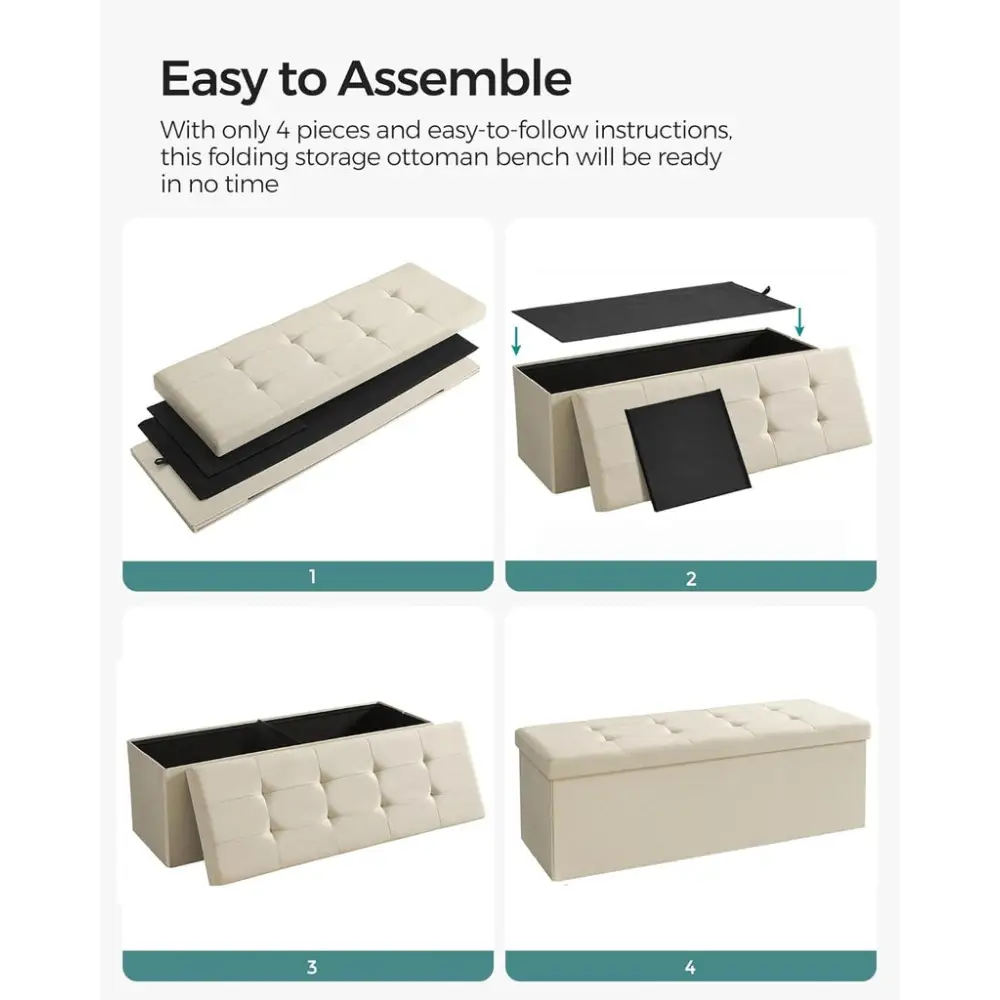 SONGMICS 109cm Folding Storage Ottoman Bench Beige - Furniture > Living Room > Ottomans & Footstools