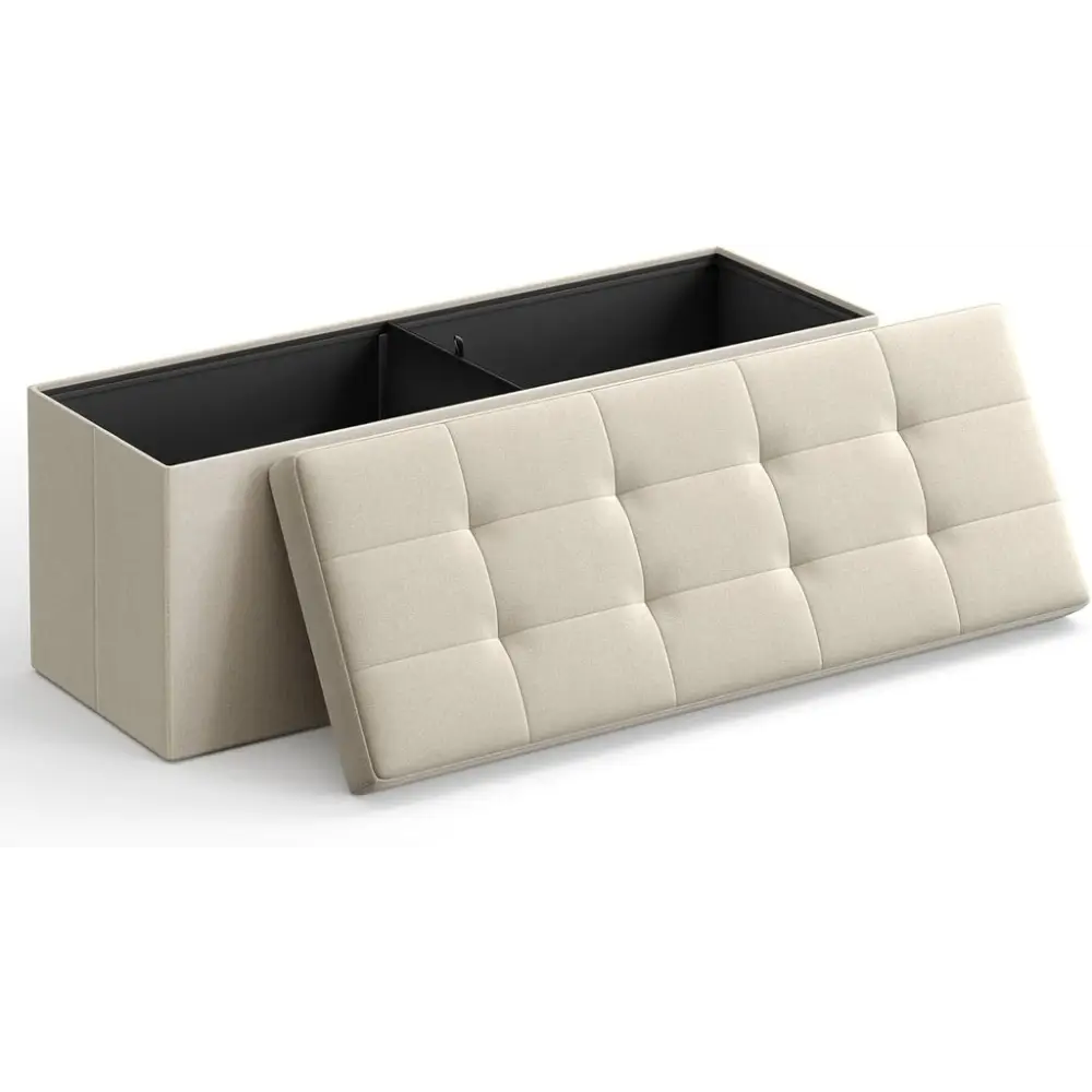 SONGMICS 109cm Folding Storage Ottoman Bench Beige - Furniture > Living Room > Ottomans & Footstools