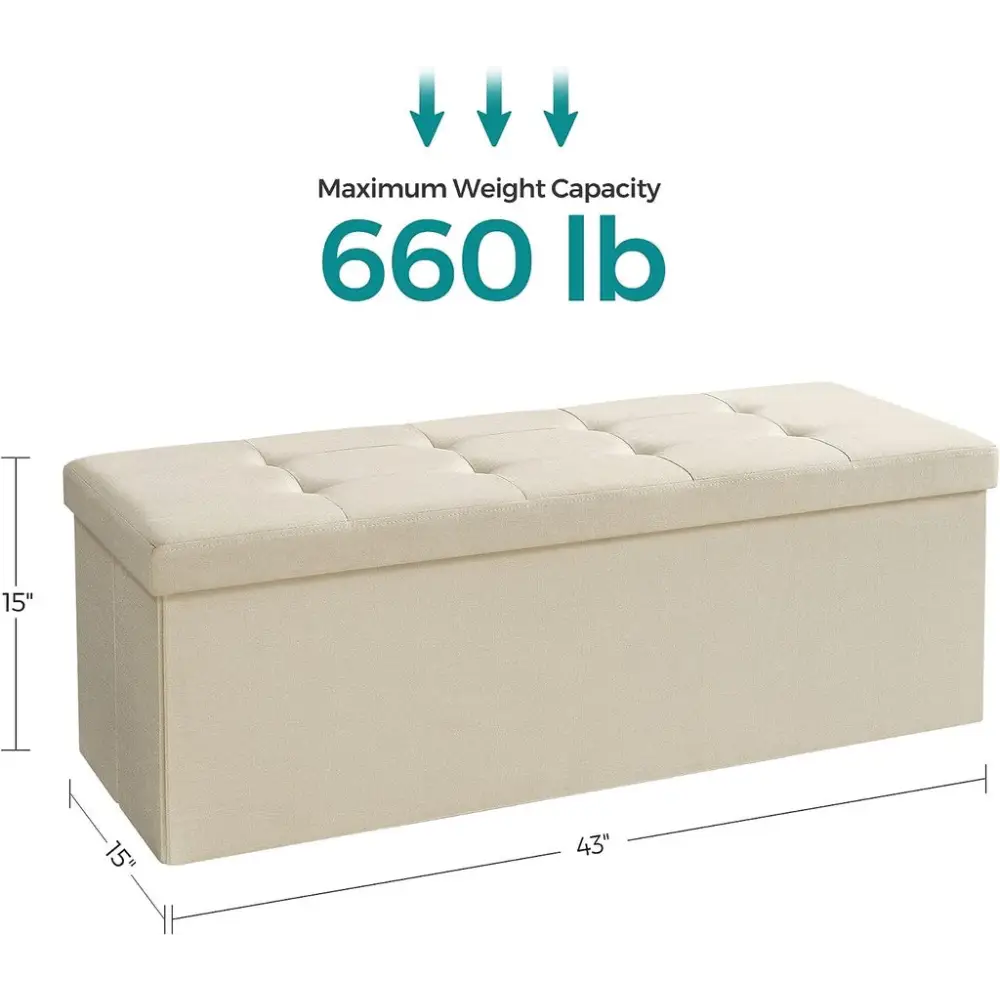 SONGMICS 109cm Folding Storage Ottoman Bench Beige - Furniture > Living Room > Ottomans & Footstools