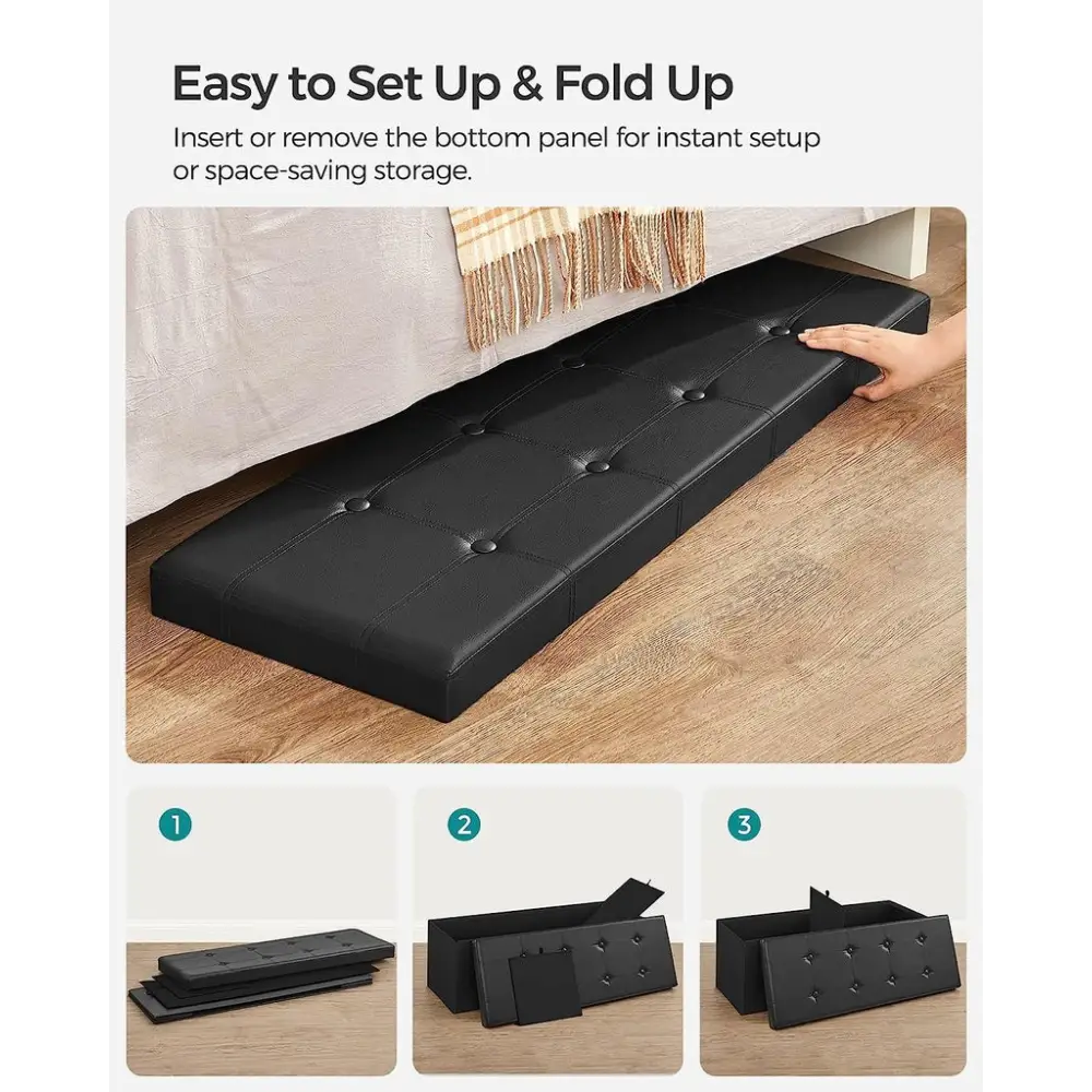 SONGMICS 109cm Folding Storage Ottoman Bench Black LSF701V1 - Furniture > Living Room > Ottomans & Footstools