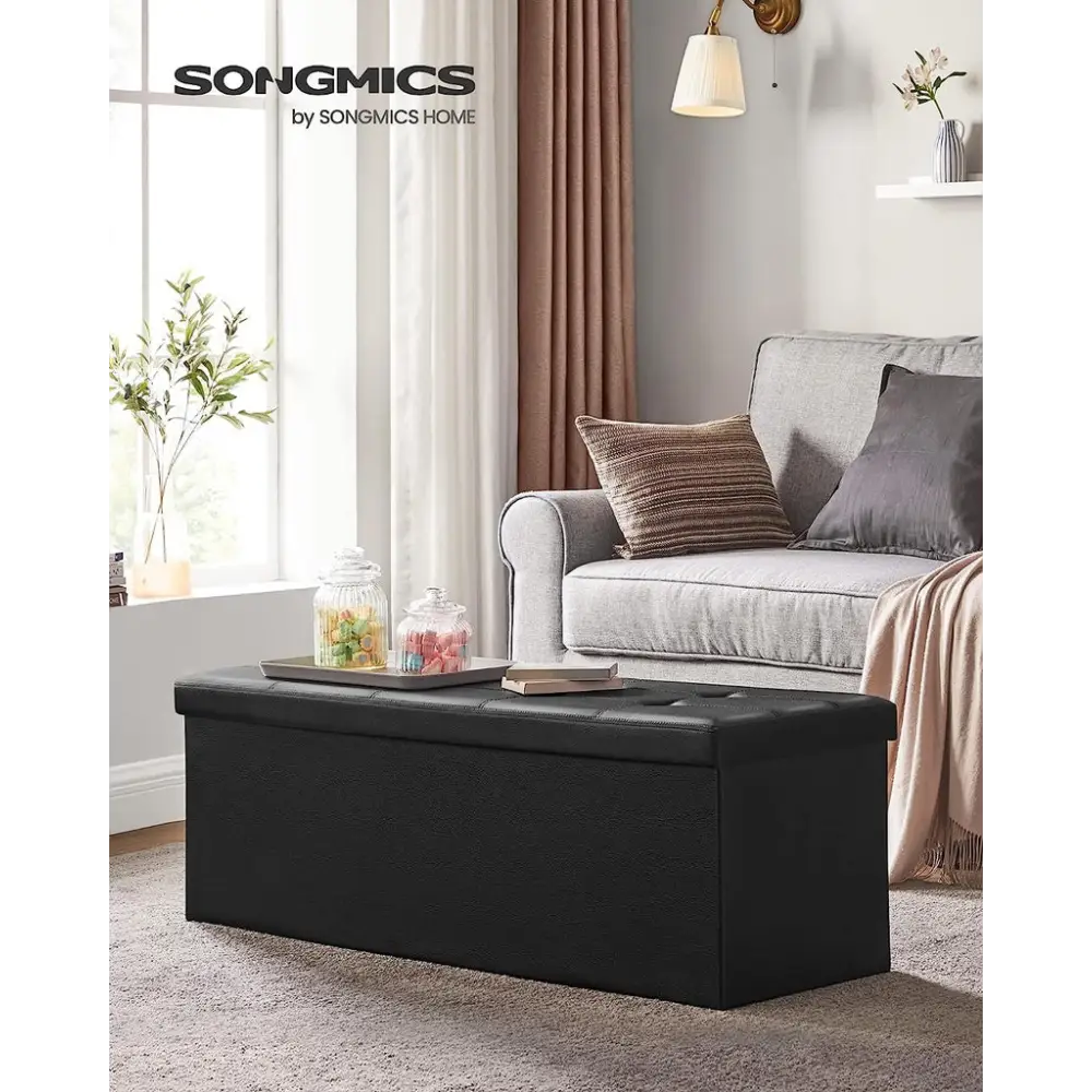 SONGMICS 109cm Folding Storage Ottoman Bench Black LSF701V1 - Furniture > Living Room > Ottomans & Footstools