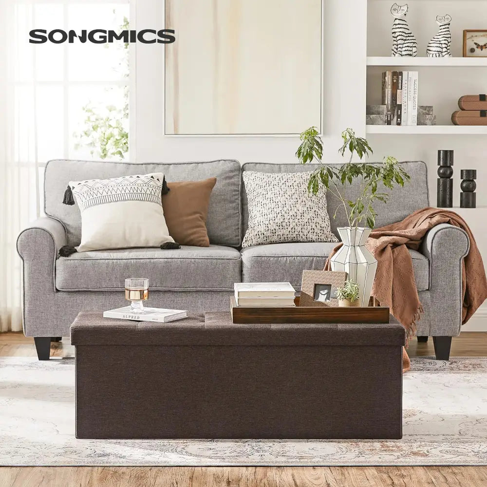 SONGMICS 109cm Folding Storage Ottoman Bench with Storage Space Brown - Furniture > Living Room