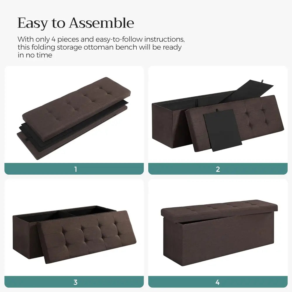 SONGMICS 109cm Folding Storage Ottoman Bench with Storage Space Brown - Furniture > Living Room