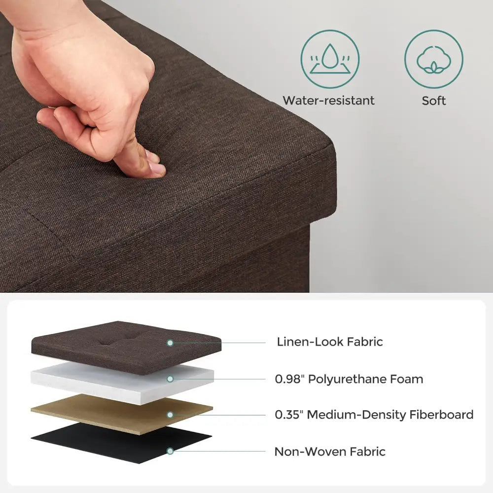 SONGMICS 109cm Folding Storage Ottoman Bench with Storage Space Brown - Furniture > Living Room