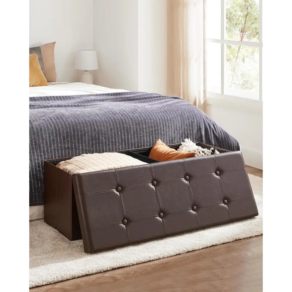 SONGMICS 110cm Folding Ottoman Bench Footrest Brown - Furniture > Living Room > Ottomans & Footstools