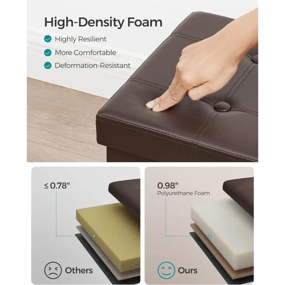 SONGMICS 110cm Folding Ottoman Bench Footrest Brown - Furniture > Living Room > Ottomans & Footstools