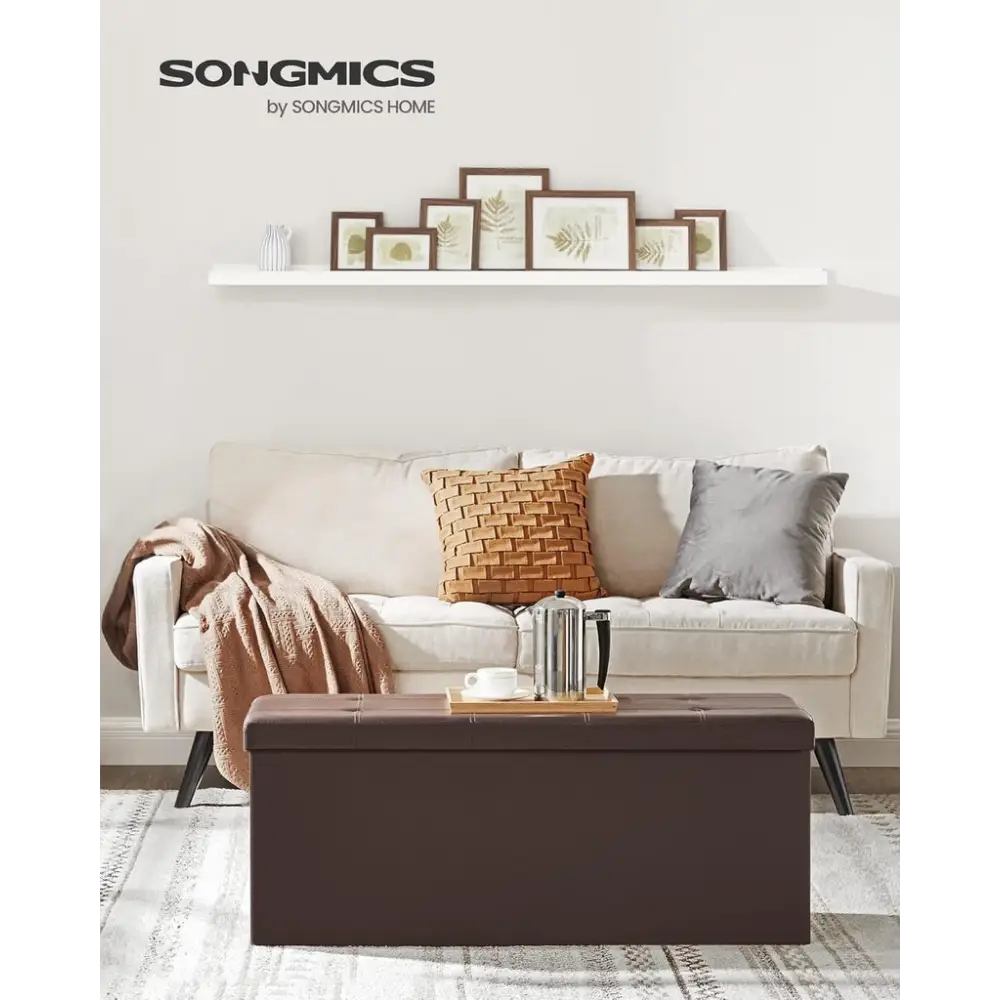 SONGMICS 110cm Folding Ottoman Bench Footrest Brown - Furniture > Living Room > Ottomans & Footstools