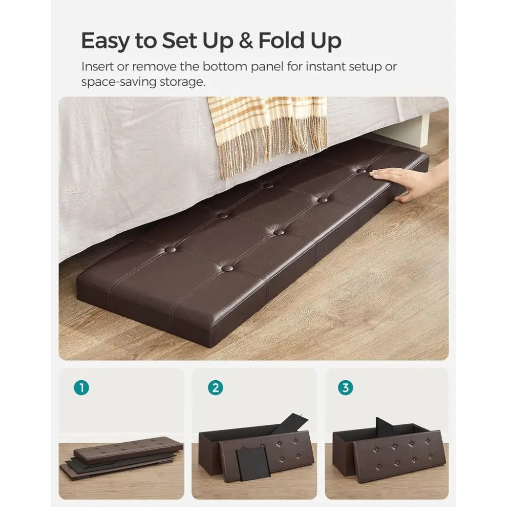 SONGMICS 110cm Folding Ottoman Bench Footrest Brown - Furniture > Living Room > Ottomans & Footstools