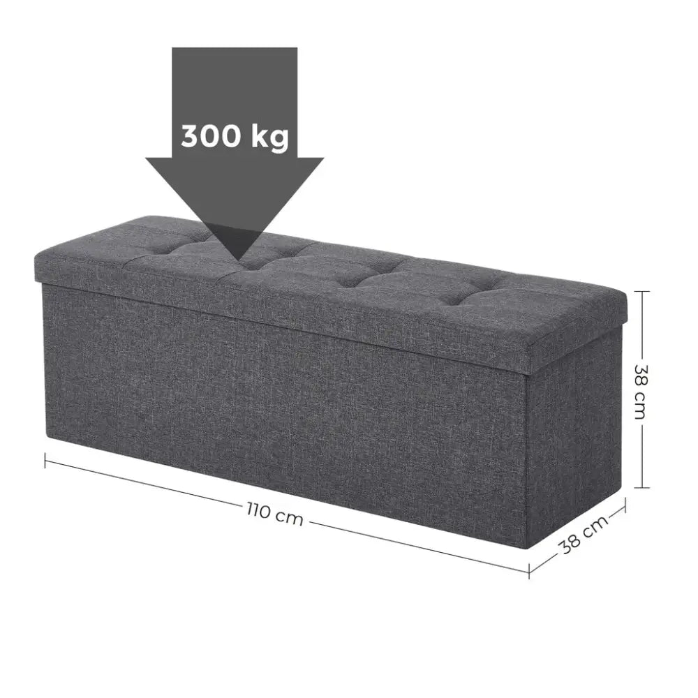 SONGMICS 110cm Folding Storage Ottoman Bench Foot Rest Stool Dark Gray - Furniture > Living Room