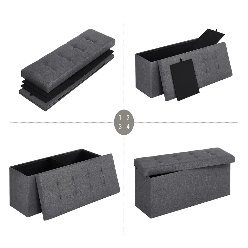 SONGMICS 110cm Folding Storage Ottoman Bench Foot Rest Stool Dark Gray - Furniture > Living Room > Ottomans & Footstools