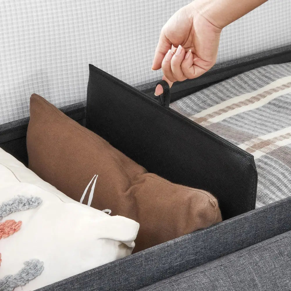 SONGMICS 110cm Folding Storage Ottoman Bench Foot Rest Stool Dark Gray - Furniture > Living Room