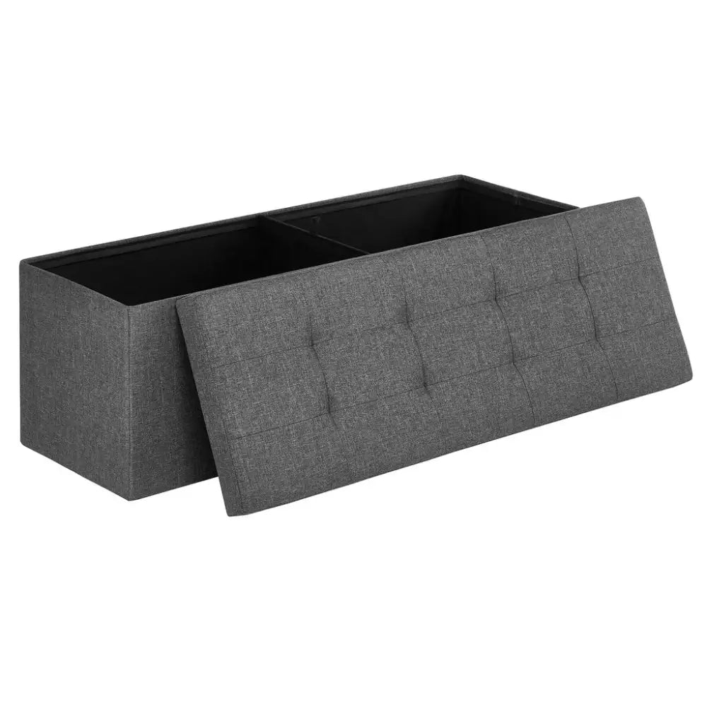 SONGMICS 110cm Folding Storage Ottoman Bench Foot Rest Stool Dark Gray - Furniture > Living Room