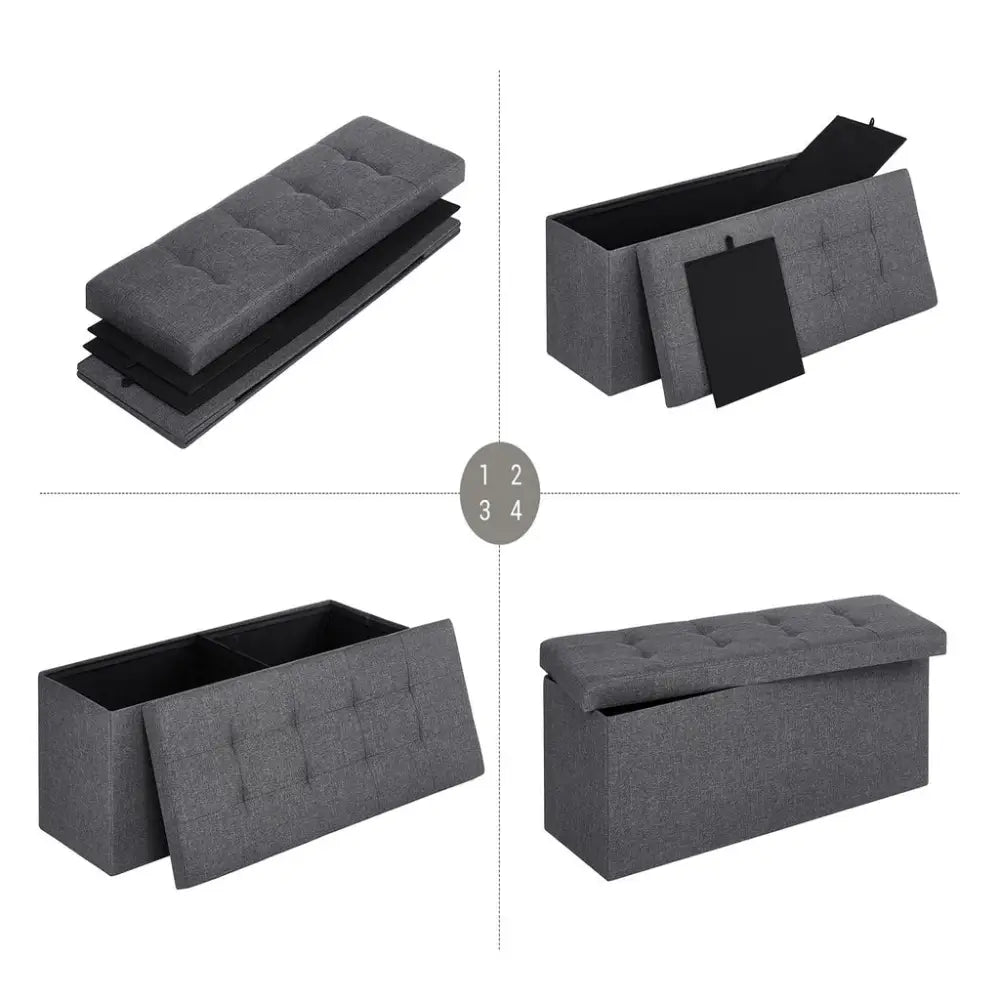 SONGMICS 110cm Folding Storage Ottoman Bench Foot Rest Stool Dark Gray - Furniture > Living Room
