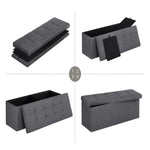 SONGMICS 110cm Folding Storage Ottoman Bench Foot Rest Stool Dark Gray - Furniture > Living Room