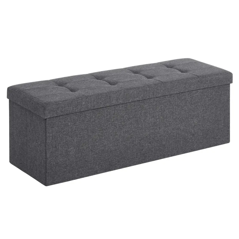 SONGMICS 110cm Folding Storage Ottoman Bench Foot Rest Stool Dark Gray - Furniture > Living Room