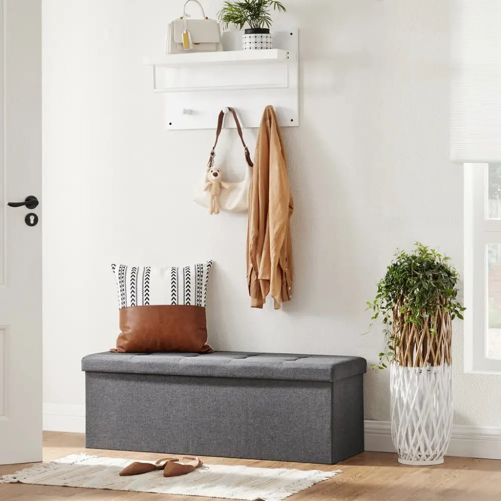 SONGMICS 110cm Folding Storage Ottoman Bench Foot Rest Stool Dark Gray - Furniture > Living Room