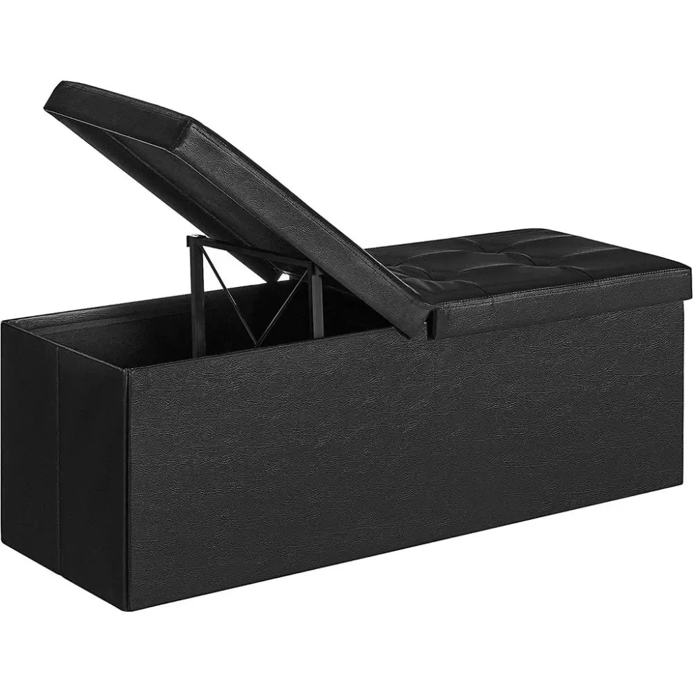 SONGMICS 110cm Folding Storage Ottoman Bench with Flipping Lid Footrest Black - Furniture > Living Room