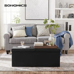 SONGMICS 110cm Folding Storage Ottoman Bench with Flipping Lid Footrest Black - Furniture > Living Room