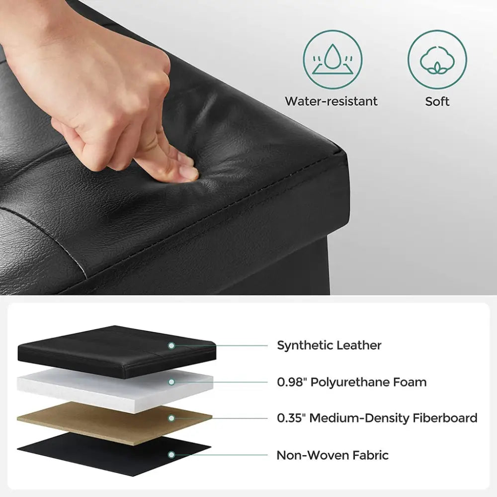 SONGMICS 110cm Folding Storage Ottoman Bench with Flipping Lid Footrest Black - Furniture > Living Room