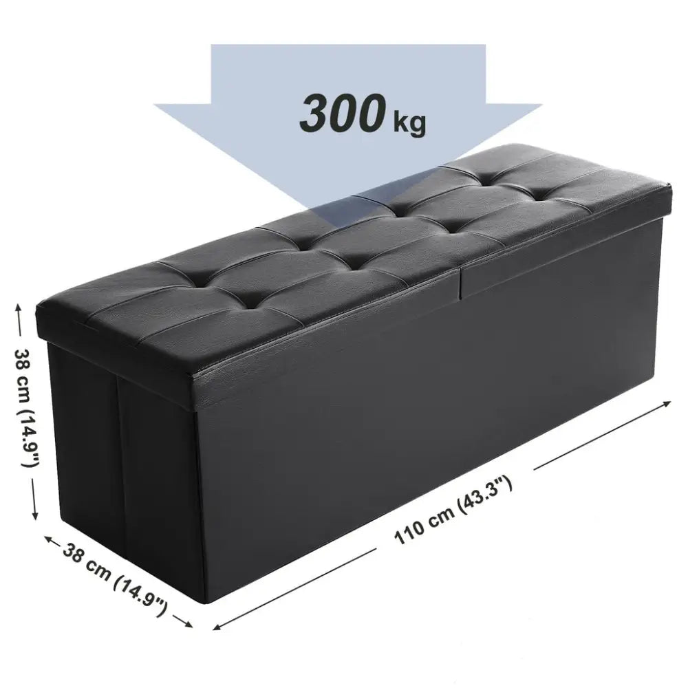 SONGMICS 110cm Folding Storage Ottoman Bench with Flipping Lid Footrest Black - Furniture > Living Room