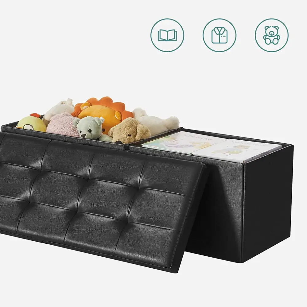 SONGMICS 110cm Folding Storage Ottoman Bench with Flipping Lid Footrest Black - Furniture > Living Room