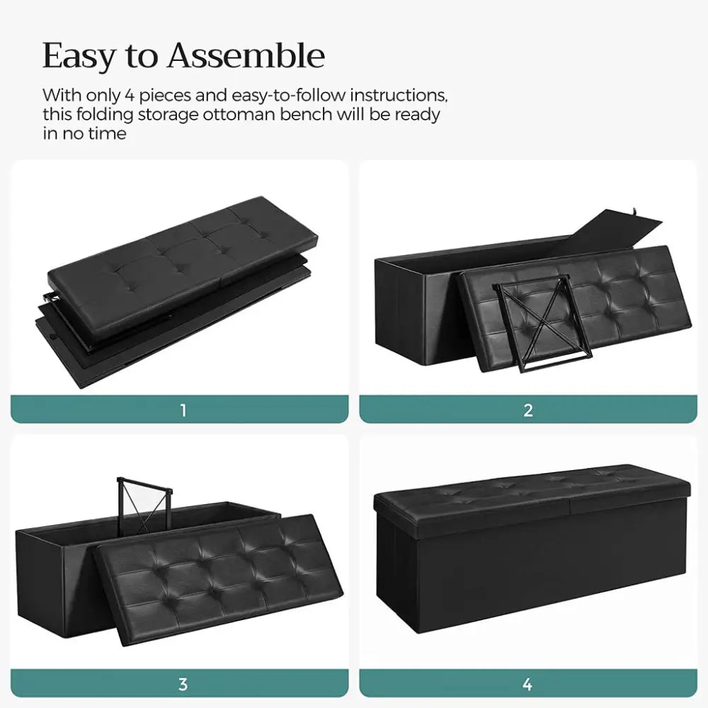 SONGMICS 110cm Folding Storage Ottoman Bench with Flipping Lid Footrest Black - Furniture > Living Room