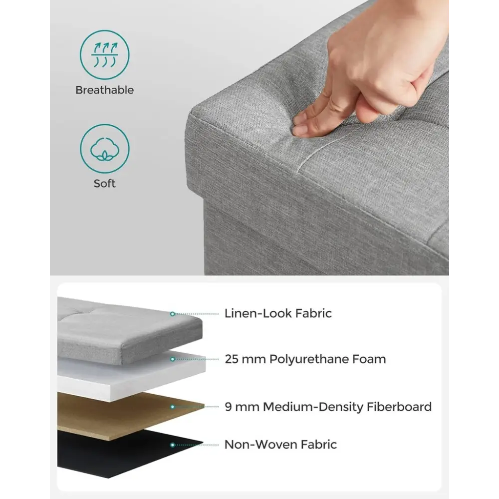 SONGMICS 110cm Storage Ottoman Bench Light Grey - Furniture > Living Room > Ottomans & Footstools