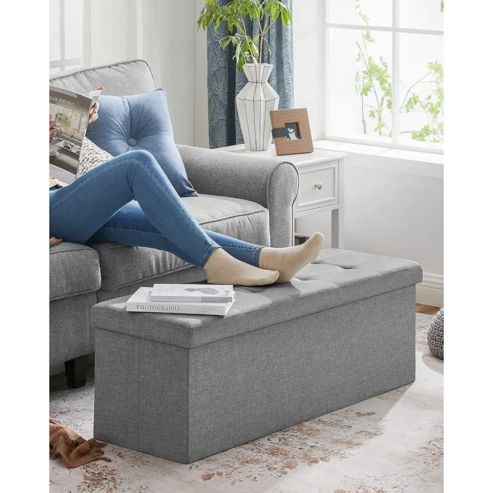SONGMICS 110cm Storage Ottoman Bench Light Grey - Furniture > Living Room > Ottomans & Footstools
