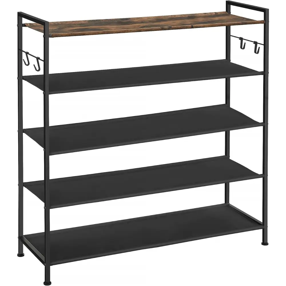 SONGMICS 5 Tier Shoe Rack Storage Organizer for 20-25 Pairs with 4 Hooks Rustic Brown LMR035B01 - Home & Garden >