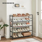 SONGMICS 5 Tier Shoe Rack Storage Organizer for 20-25 Pairs with 4 Hooks Rustic Brown LMR035B01 - Home & Garden >