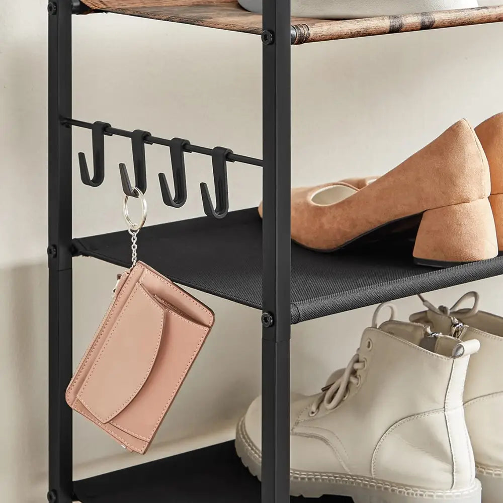 SONGMICS 5 Tier Shoe Rack Storage Organizer for 20-25 Pairs with 4 Hooks Rustic Brown LMR035B01 - Home & Garden >