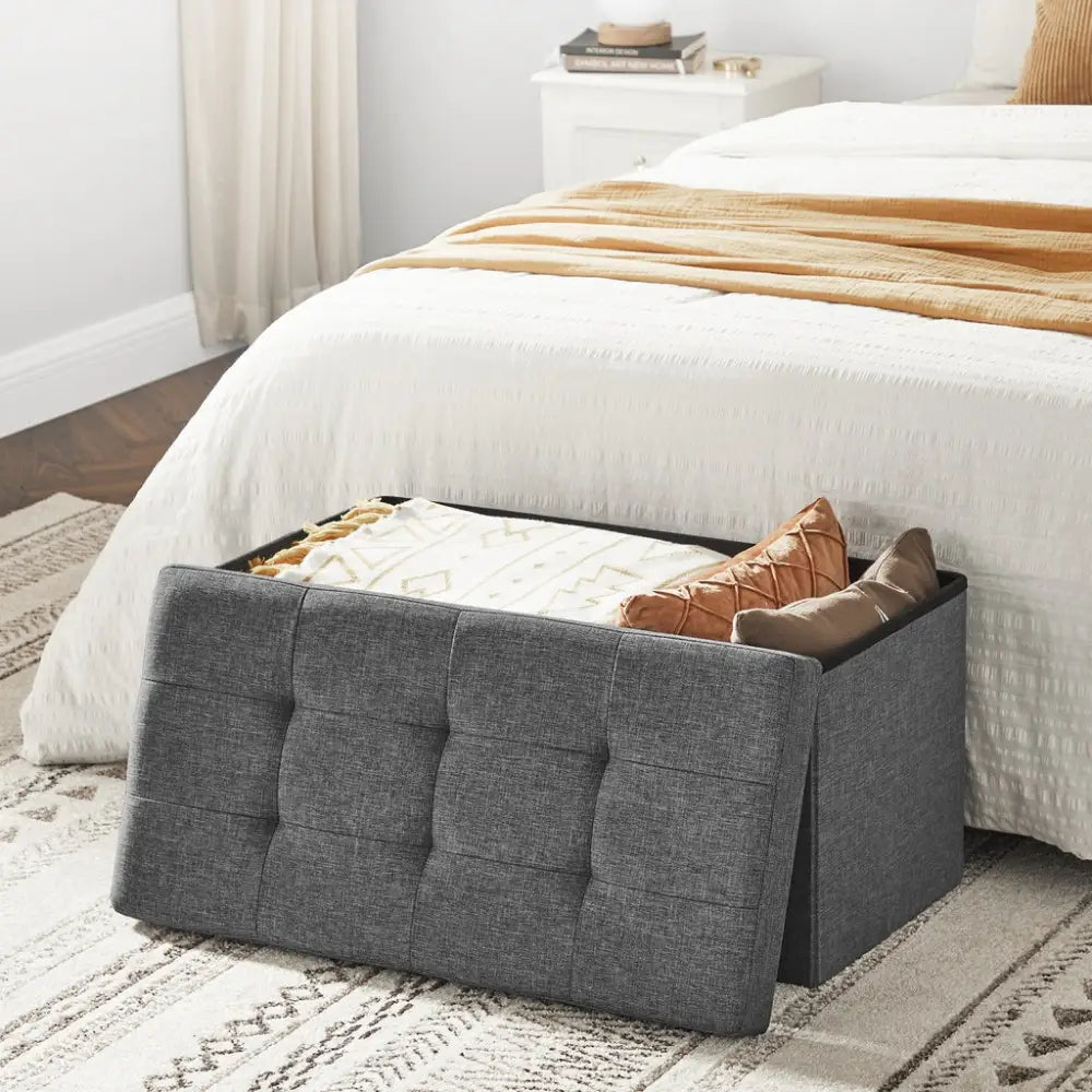 SONGMICS 76cm Folding Storage Ottoman Bench Foot Rest Stool Dark Gray - Furniture > Living Room