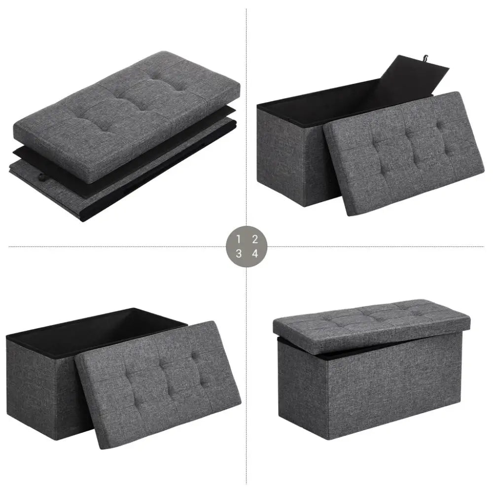 SONGMICS 76cm Folding Storage Ottoman Bench Foot Rest Stool Dark Gray - Furniture > Living Room