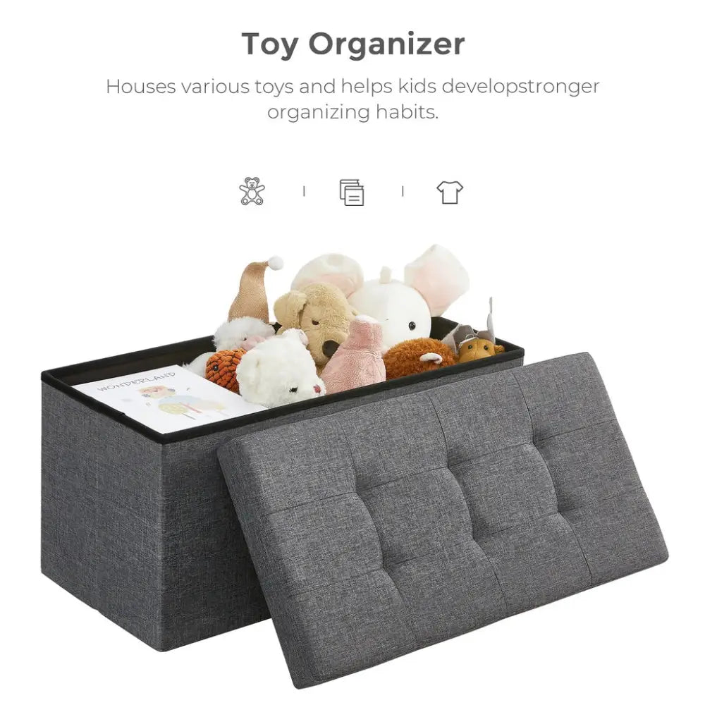 SONGMICS 76cm Folding Storage Ottoman Bench Foot Rest Stool Dark Gray - Furniture > Living Room