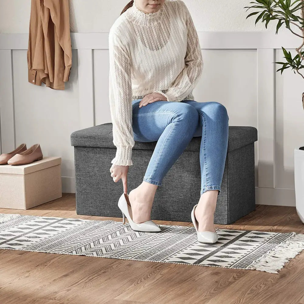 SONGMICS 76cm Folding Storage Ottoman Bench Foot Rest Stool Dark Gray - Furniture > Living Room