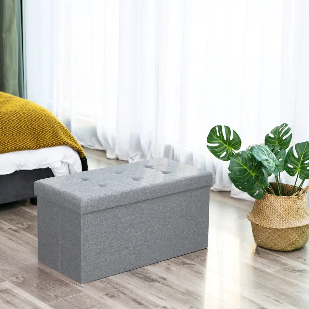 SONGMICS 76cm Folding Storage Ottoman Bench Foot Rest Stool Light Gray - Furniture > Living Room > Ottomans & Footstools