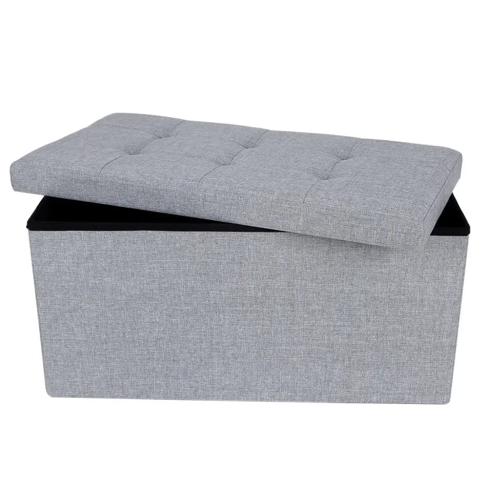 SONGMICS 76cm Folding Storage Ottoman Bench Foot Rest Stool Light Gray - Furniture > Living Room > Ottomans & Footstools