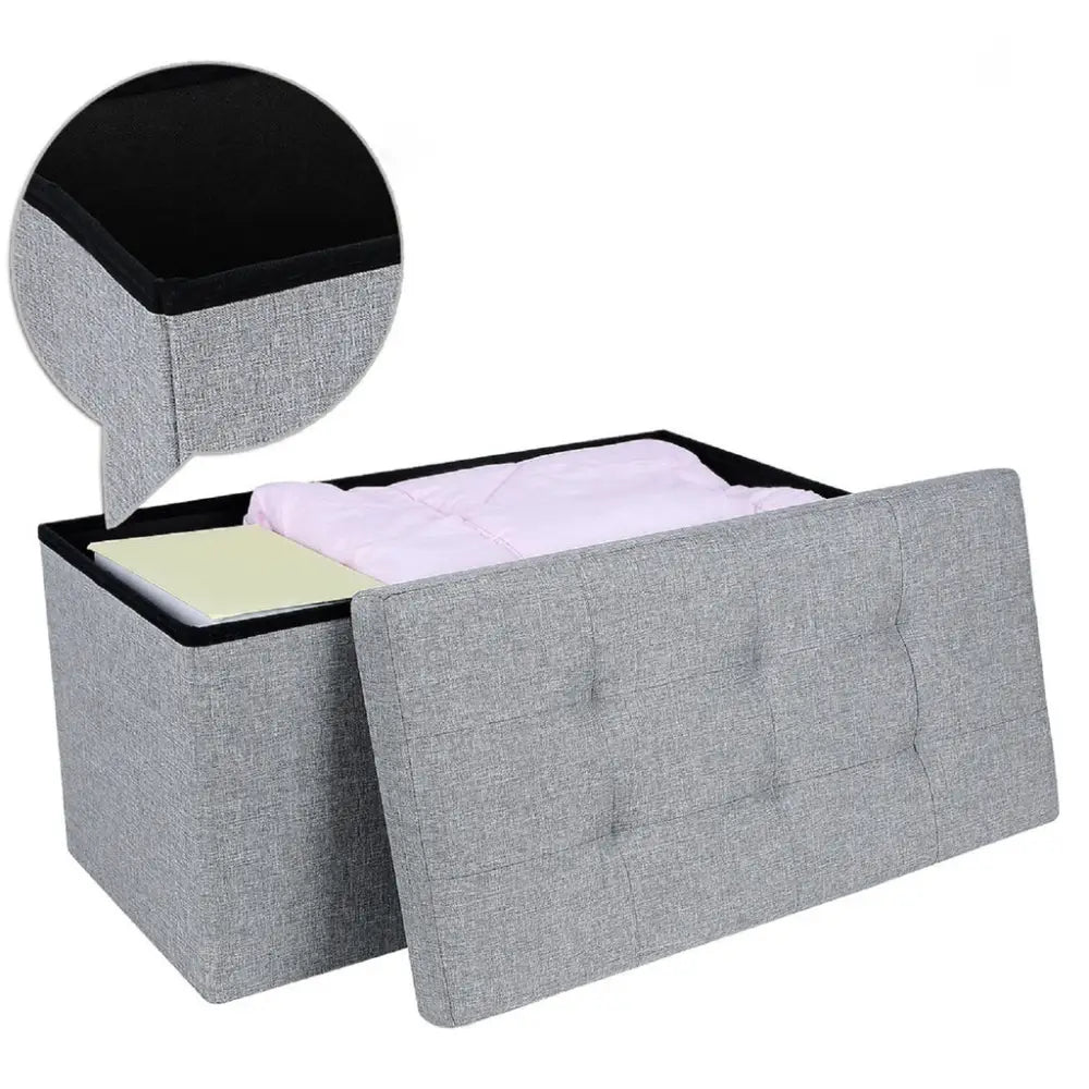SONGMICS 76cm Folding Storage Ottoman Bench Foot Rest Stool Light Gray - Furniture > Living Room > Ottomans & Footstools