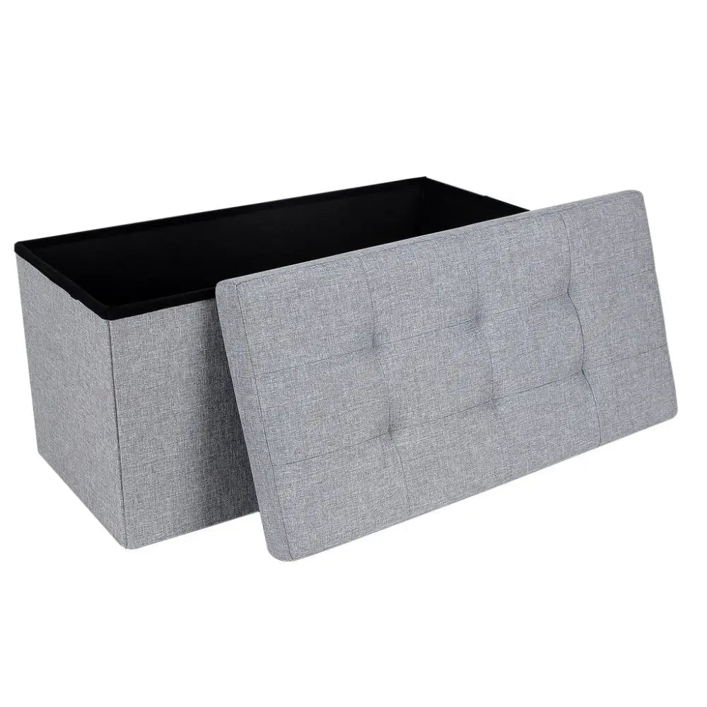 SONGMICS 76cm Folding Storage Ottoman Bench Foot Rest Stool Light Gray - Furniture > Living Room > Ottomans & Footstools