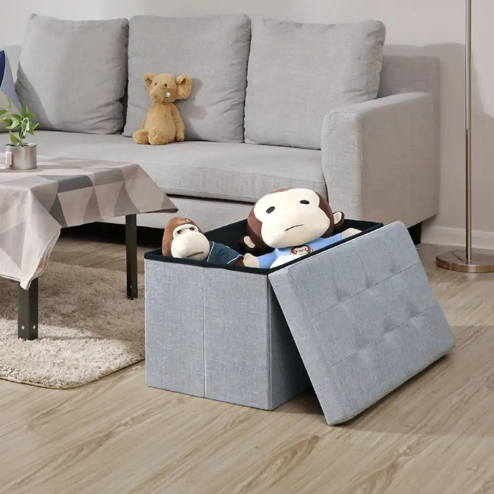 SONGMICS 76cm Folding Storage Ottoman Bench Foot Rest Stool Light Gray - Furniture > Living Room > Ottomans & Footstools