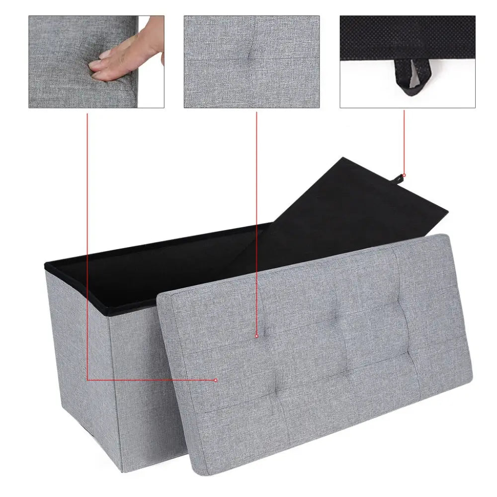 SONGMICS 76cm Folding Storage Ottoman Bench Foot Rest Stool Light Gray - Furniture > Living Room > Ottomans & Footstools