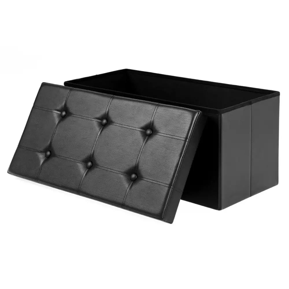 SONGMICS 76cm Folding Storage Ottoman Bench Footrest Black - Furniture > Living Room